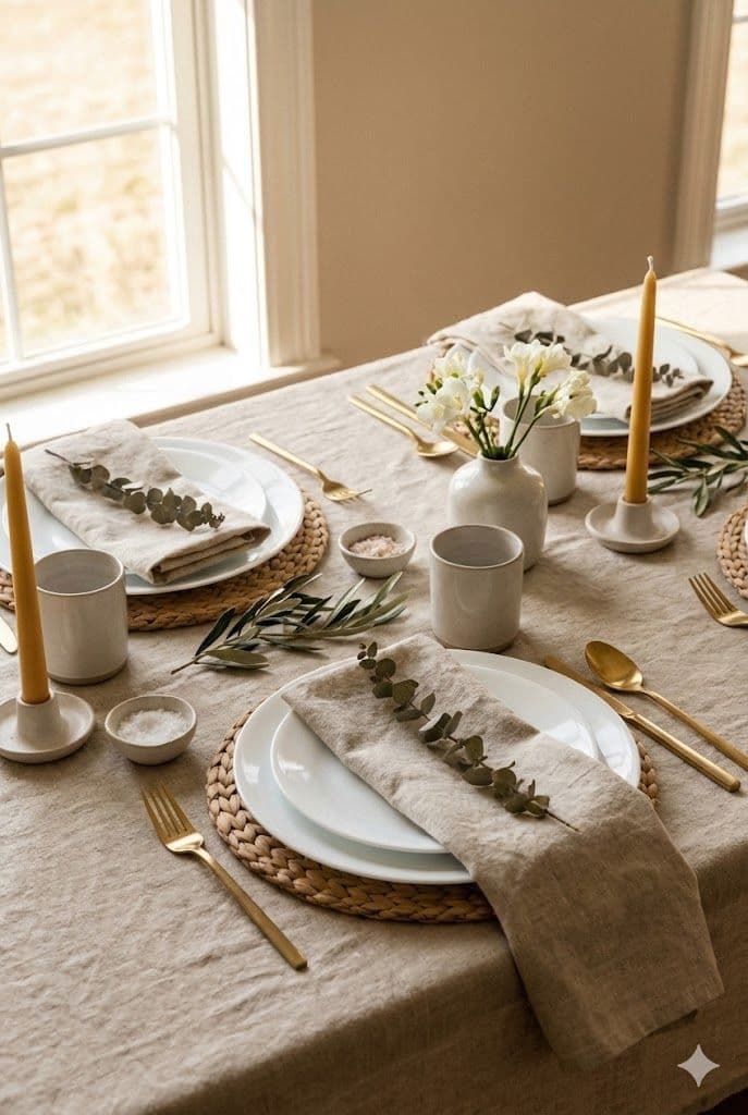 Mesa posta em paleta bege